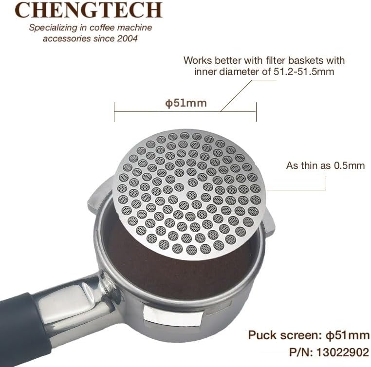 Chengtech Stainless Steel Espresso Puck Screen for 51mm Espresso Portafilter Filter Basket Compatible with DLG EC885/9155/9255/9355/9555/9665/9865, SMEG & EUPA Coffee Machine - Image 1